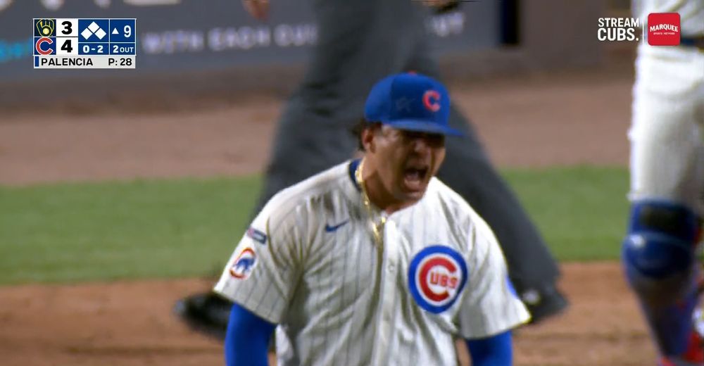 Daniel Palencia reacts after closing out a nailbiter in the ninth against the Brewers