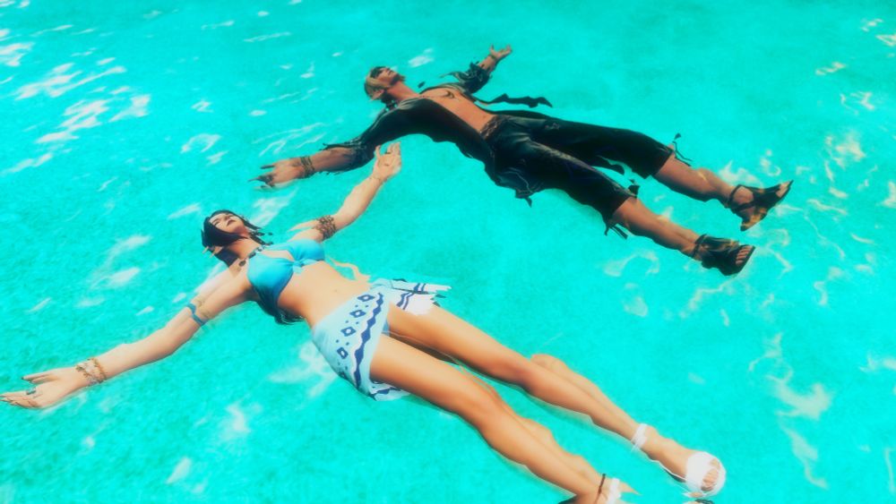 Iris and Stephanivien floating in water.