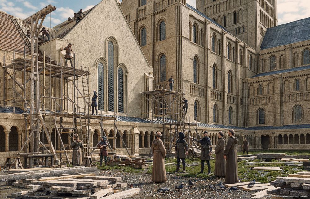 A digital reconstruction of Bury St Edmunds Abbey showing work being completed on the Chapter House around 1220. © English Heritage Trust / B Marshall, C Lemos, S Brindle 2022. Contact Historic England Archives for Licensing enquiries.