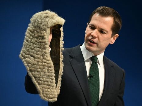 Robert Jenrick fisting a barrister’s wig.