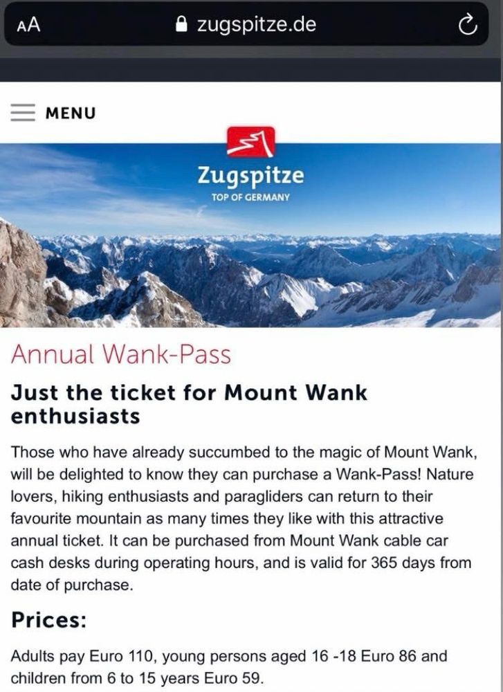 Annual Wank-Pass for Mount Wank.