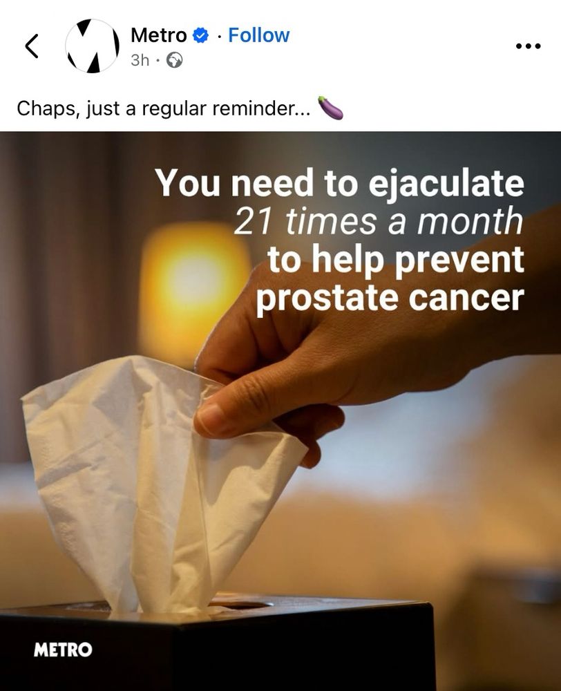You need to ejaculate 21 times a month to help prevent prostate cancer