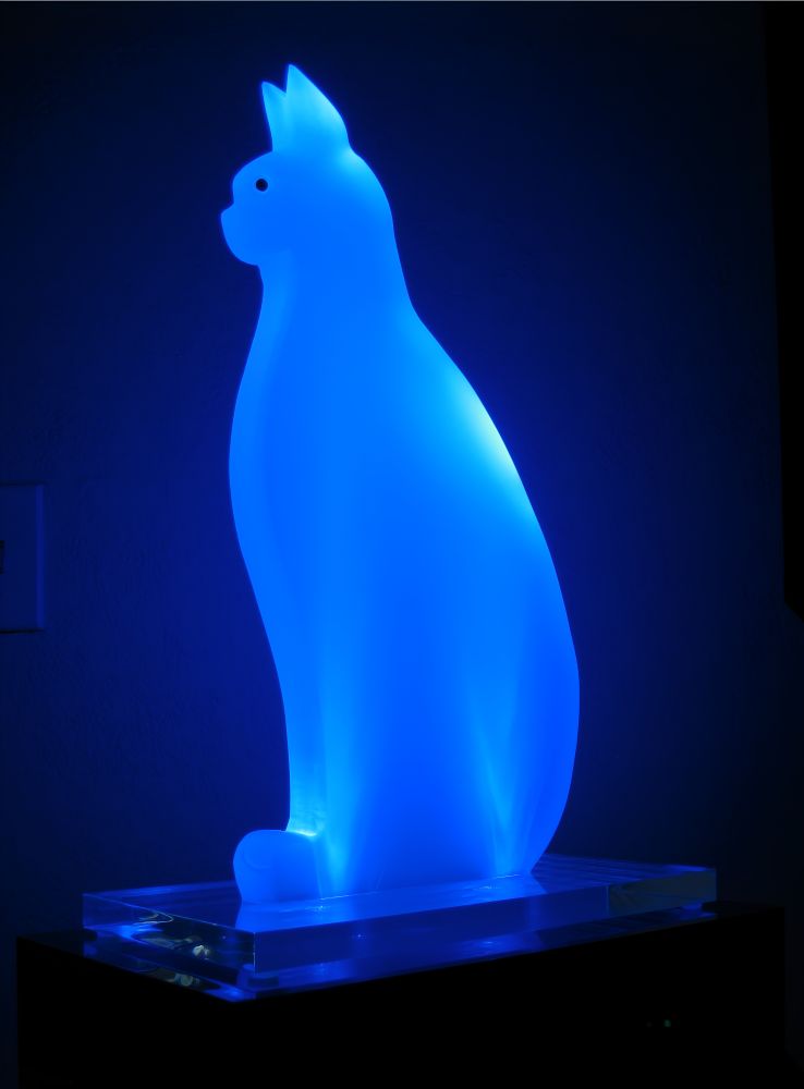 photo of a sandblasted light sculpture lighted with LEDs.