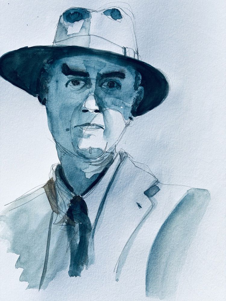 Ink and wash portrait of Hans Heysen done in the 20min allocated to it during the Zoom meeting 