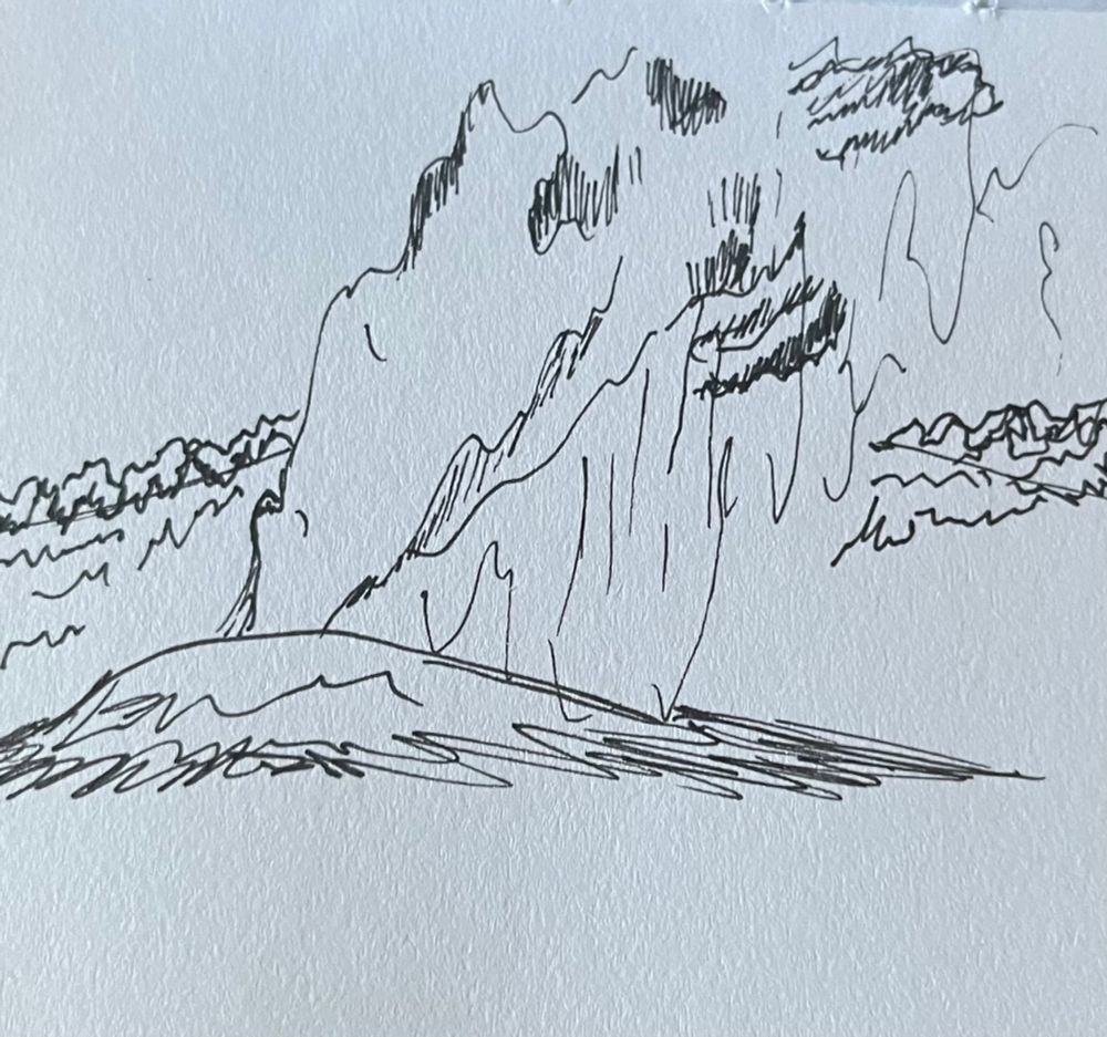 Simple pen sketch of old faithful erupting 