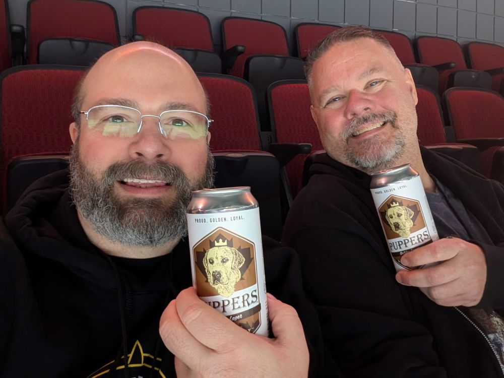 Bob and Jeff enjoying a Puppers beer