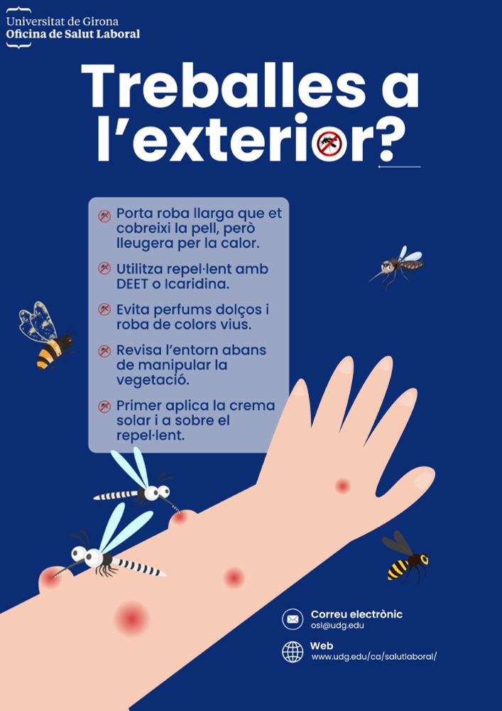 Pautes per prevenir les picades d'insectes a l'estiu. Portar roba llarga però lleugera, de colors clars, utilitzar repel·lent amb DEET, evitar perfums, revisar abans l'entorn i posar primer la crema solar i després el repel·lent.