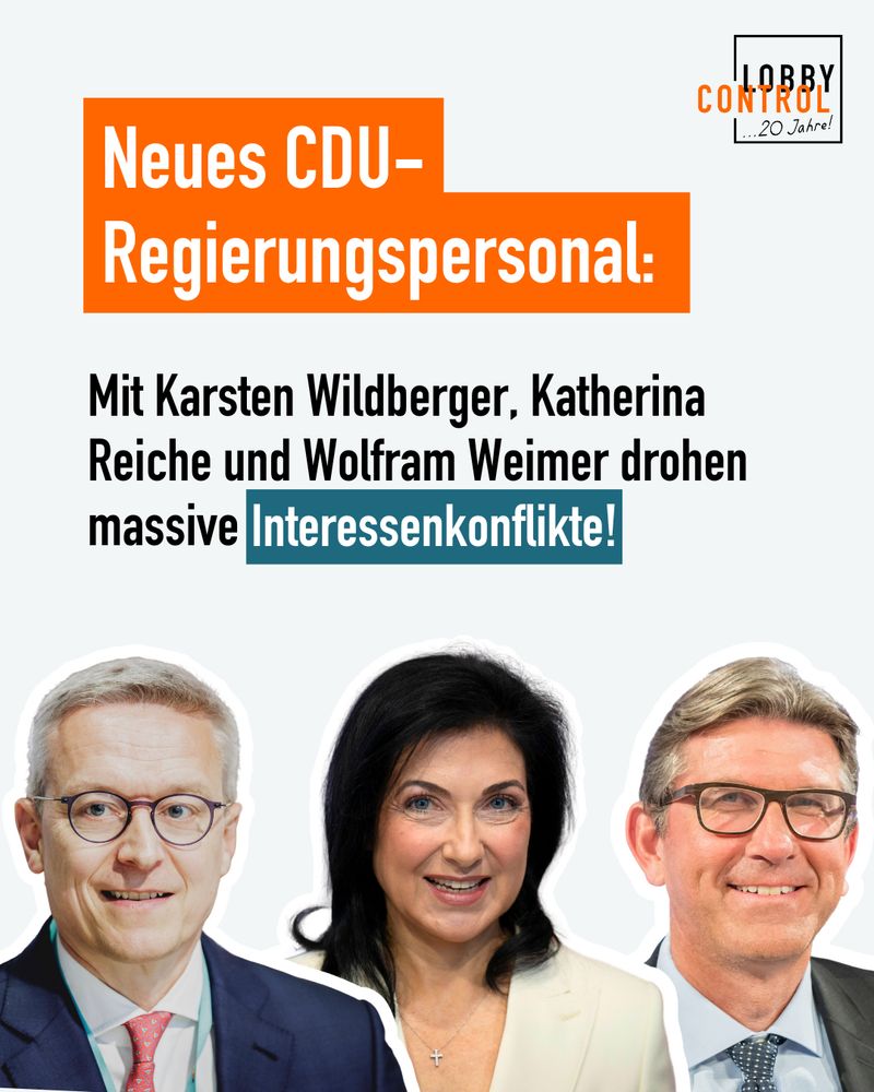 Neues Regierungspersonal: Mit Karsten Wildberger, Katherina Reiche und Wolfram Weimer drohen massive Interessenkonflikte! Bilder von Wildberger, Reiche und Weimer.
