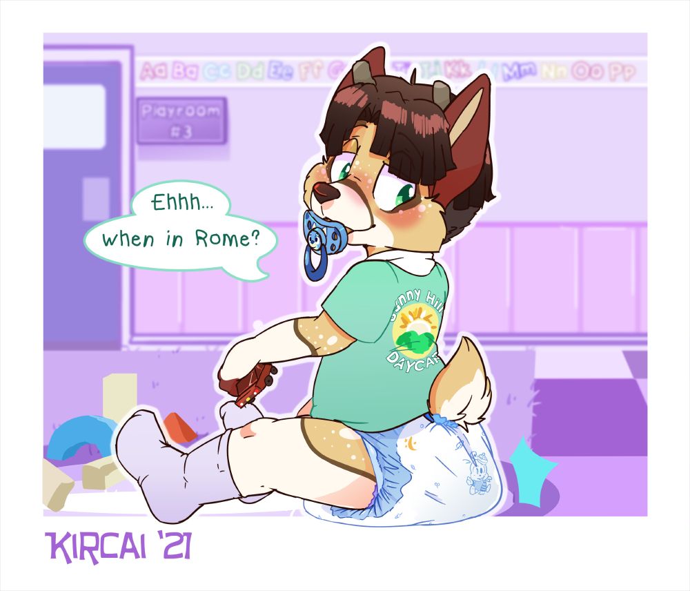 Same deer babyfur now far more nonchalant about needing to wear diapers.