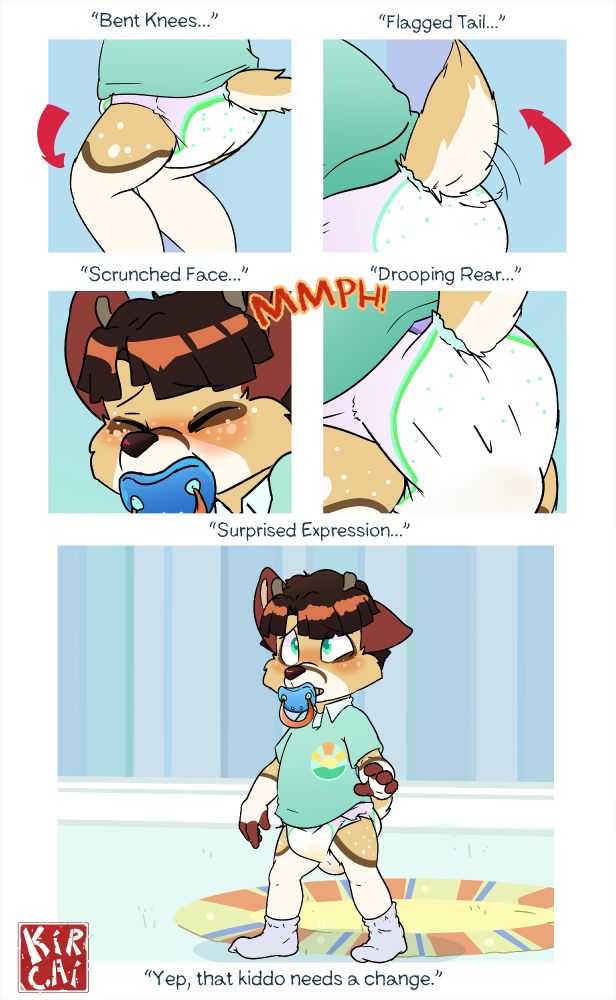 Comic of an age regressed furry deer boy filling his diaper.