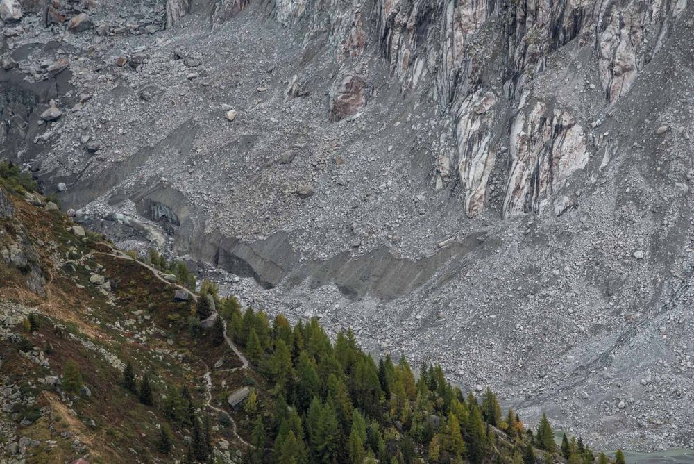 Dead ice melting below a thick cover of debris.