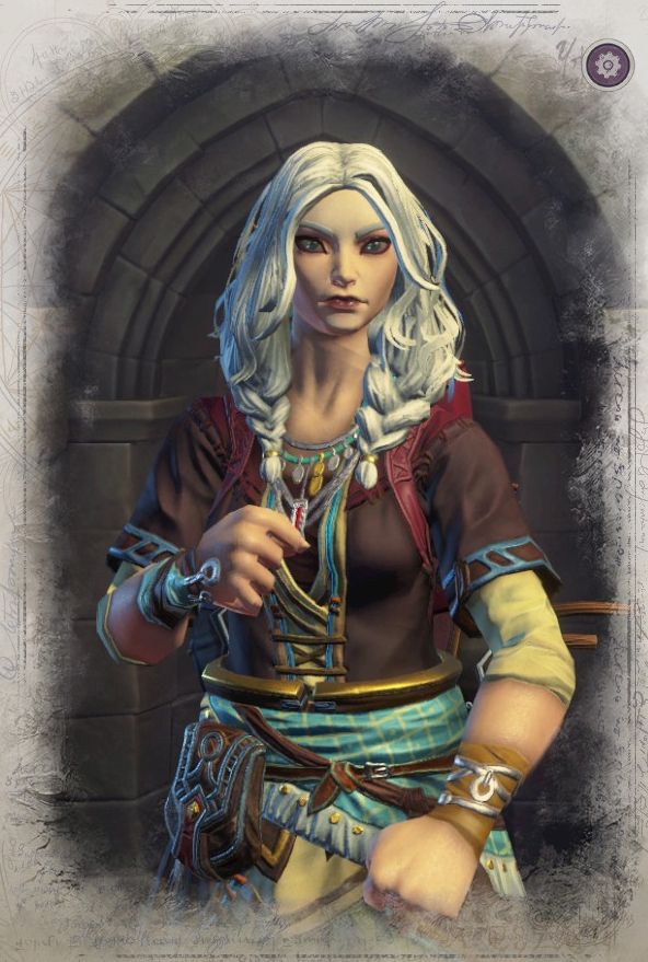 A screen cap of a players Pathfinder WotR character. White hair half elf bard