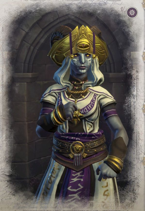 A screencap of a blue tiefling Oracle in Pathfinder WotR