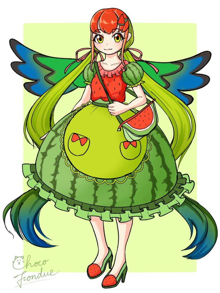 小桜翠夏(ｺｻﾞｸﾗ ｽｲｶ)13歳 ♀ 立ち絵ラフ
鳥とフルーツの合体擬人化初挑戦！

#art #イラスト #illustration  #絵 #oc #オリキャラ #一次創作  #創作クラスタさんと繋がりたい #絵描きさんと繋がりたい #夏の創作クラスタフォロー祭 #絵柄が好みって人にフォローされたい #イラスト好きさんと繋がりたい #自創作に狂っている人間と繋がりたい #西瓜 #小桜インコ #妖精 #果物 #夏 #ショルダーバッグ #ハイヒール #おさげ髪 #二つ結び #ヘアピン