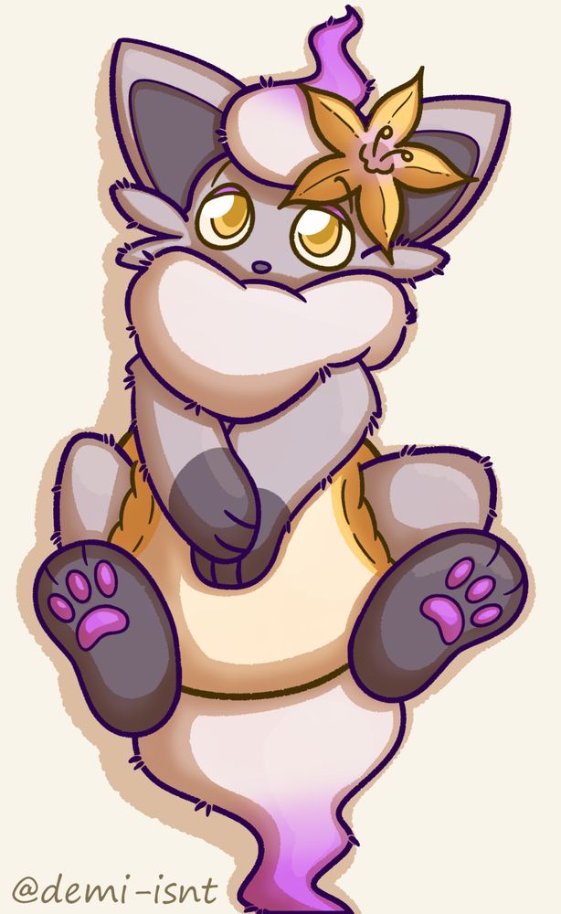 drawing of a diapered hisuian zorua laying face up while facing the camera with a sleepy expression