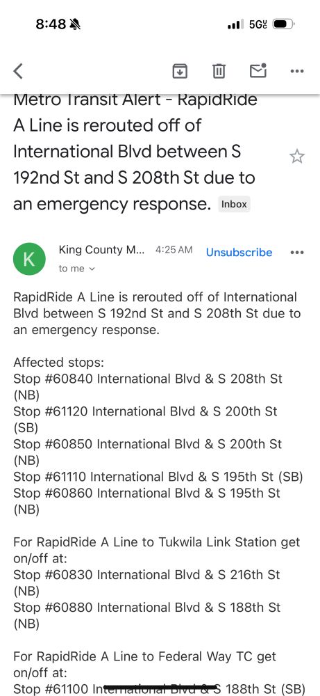 An email saying the reroute has been cancelled 