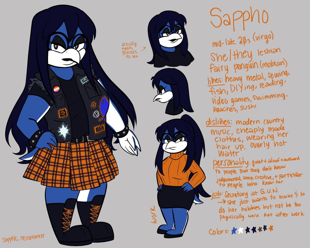 A fairy penguin sonic OC dressed like a metalhead