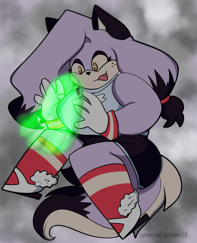 a sonic OC of a purple wolf with a green ghost