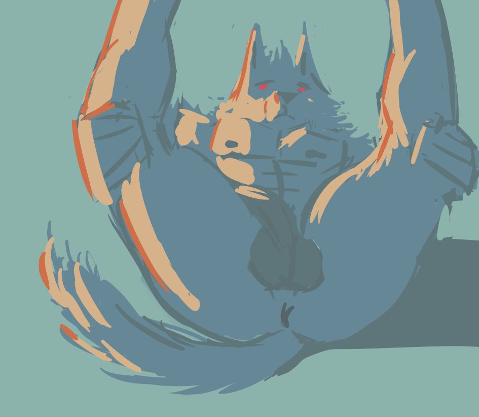 wolf showing of his ass while keeping his legs in the air
