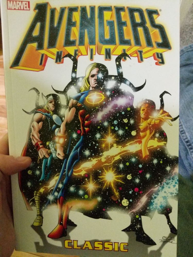 Cover to a comic, 
Quasar, Thor and Photon looking very cosmic and they are half made up of stars. 