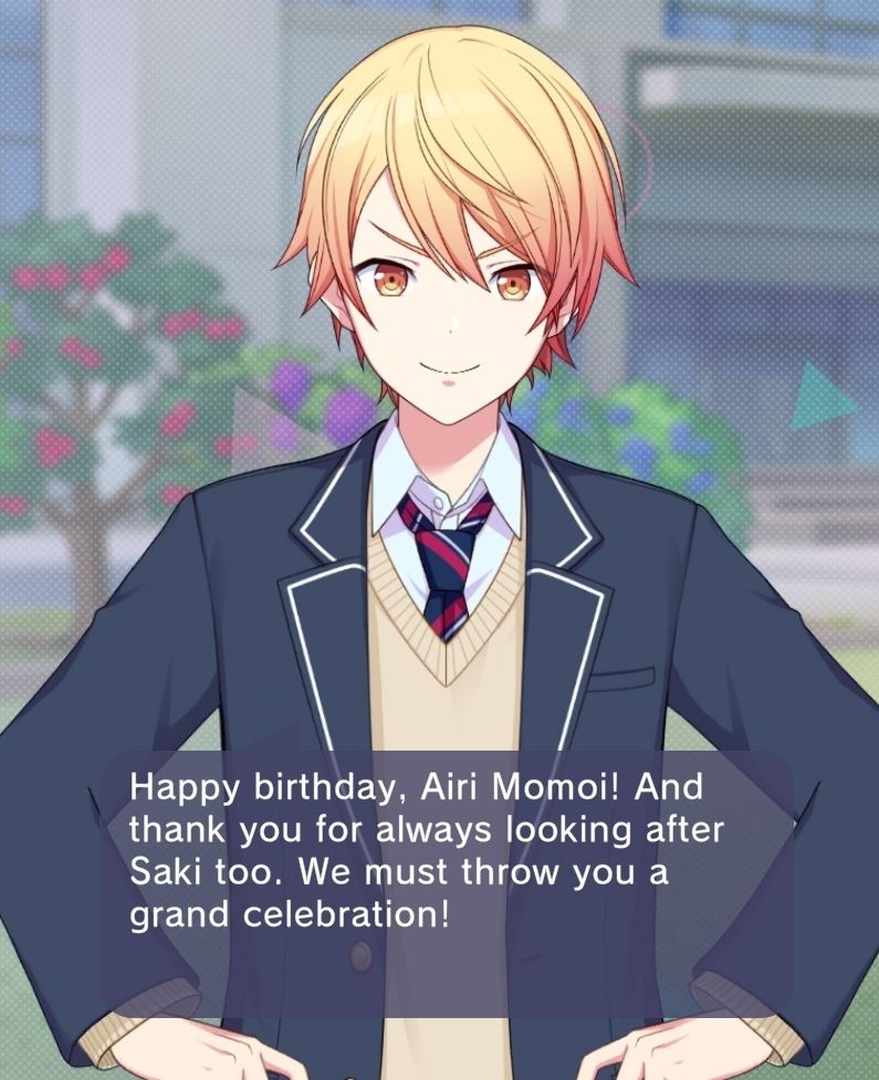 Tsukasa wishing Airi happy birthday, and thanking her for looking after Saki 