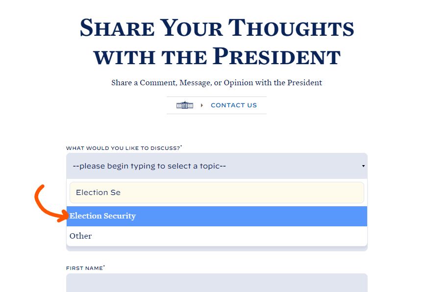 Under "What would you like to discuss?", you can type "Election Security"; it should come up before you finish typing. Select that topic.