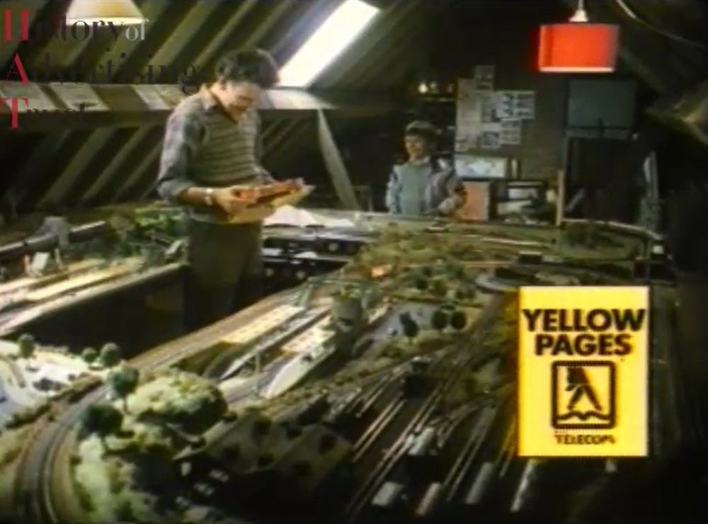 Still from a 1985 commercial for Yellow Pages titled 'Signal Box' (HAT59_10_8_37