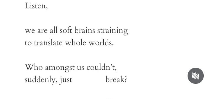 Listen, we are all soft brains straining to translate whole worlds. Who amongst us couldn't, suddenly, just break?