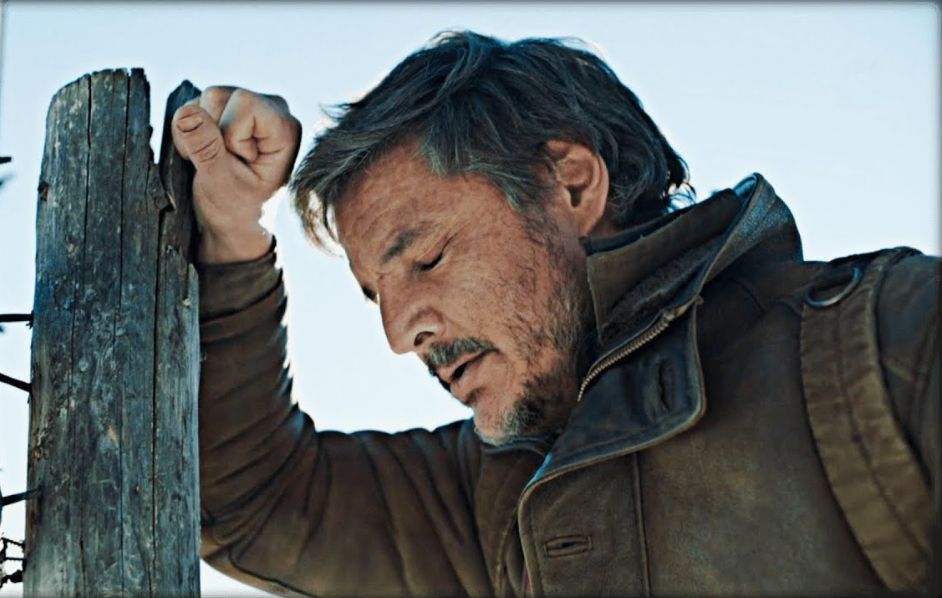 A visibly grey-haired Pedro Pascal having a panic attack in The Last Of Us