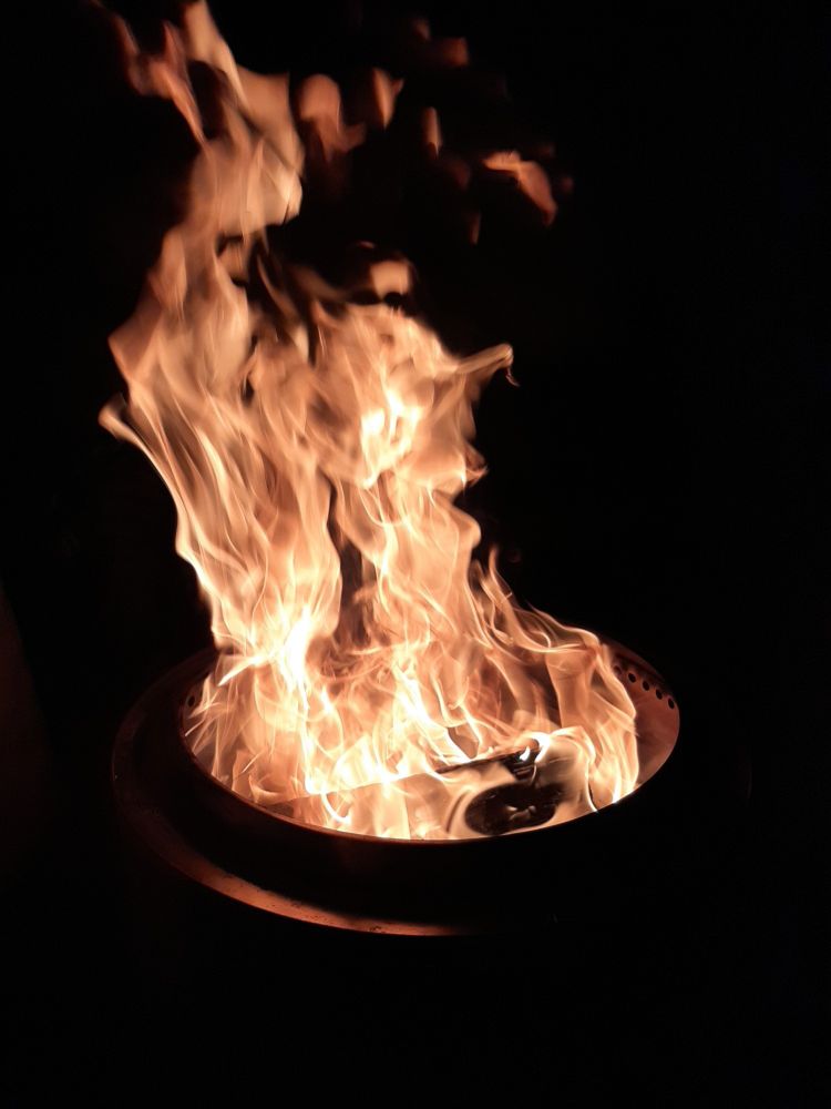 A roaring fire
