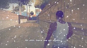 GTA meme "Ah shit, here we go again" but it's snowing