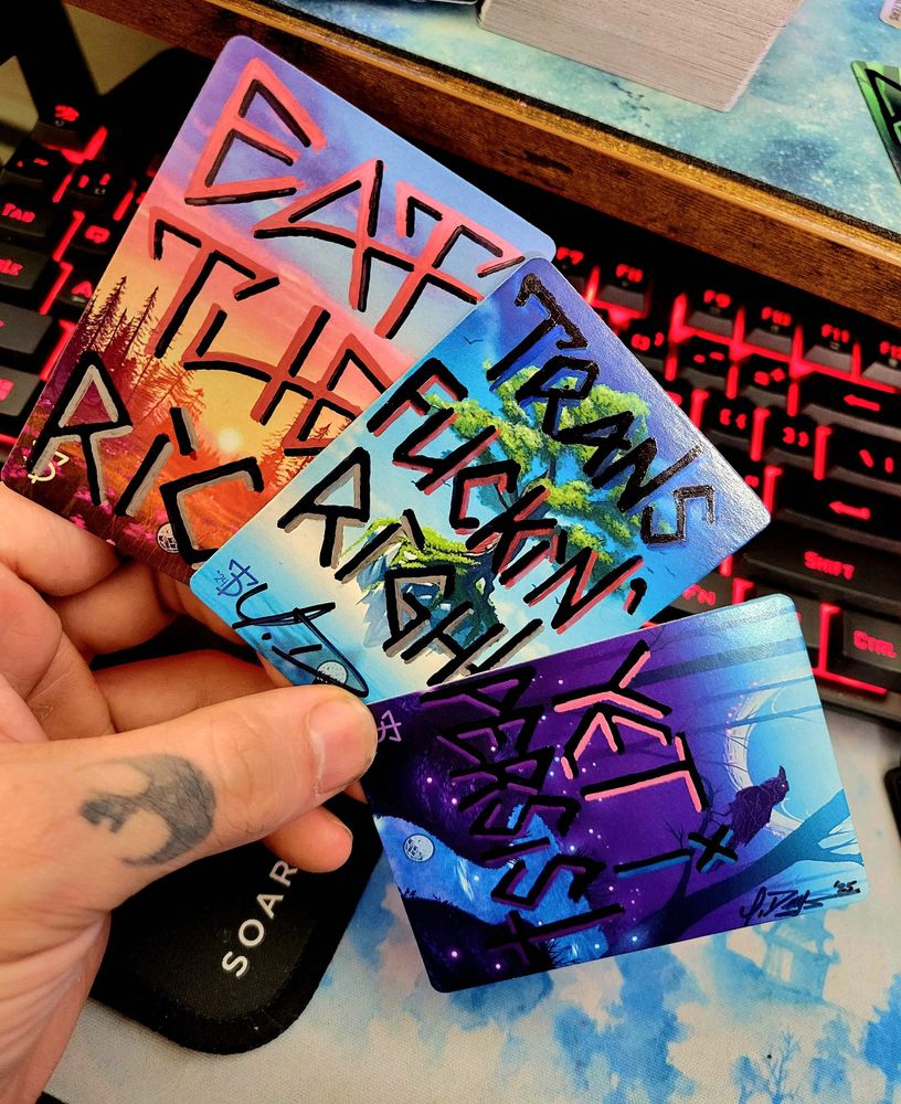 A set of basic lands in Esper colors, all illustrated by me, altered by me