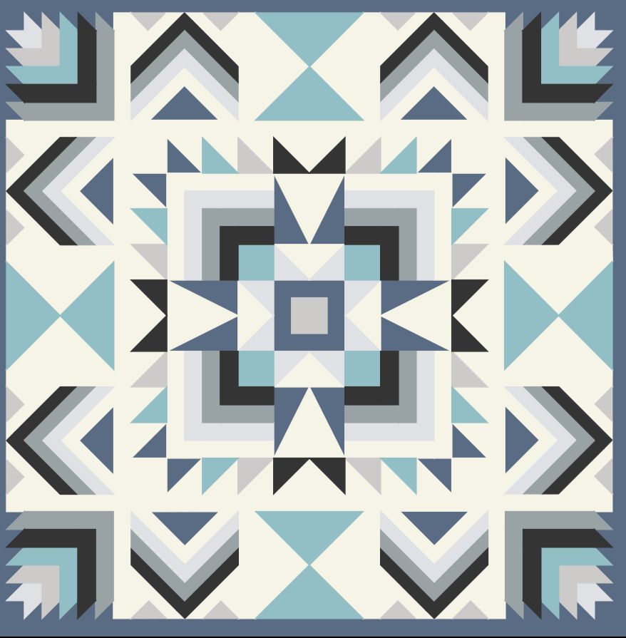 Joplin quilt pattern colored with : snow, charcoal, overcast, fog, shadow, slate, and silver