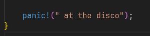 Picture of a vscode editor showing rusr code

panic!(" at the disco");