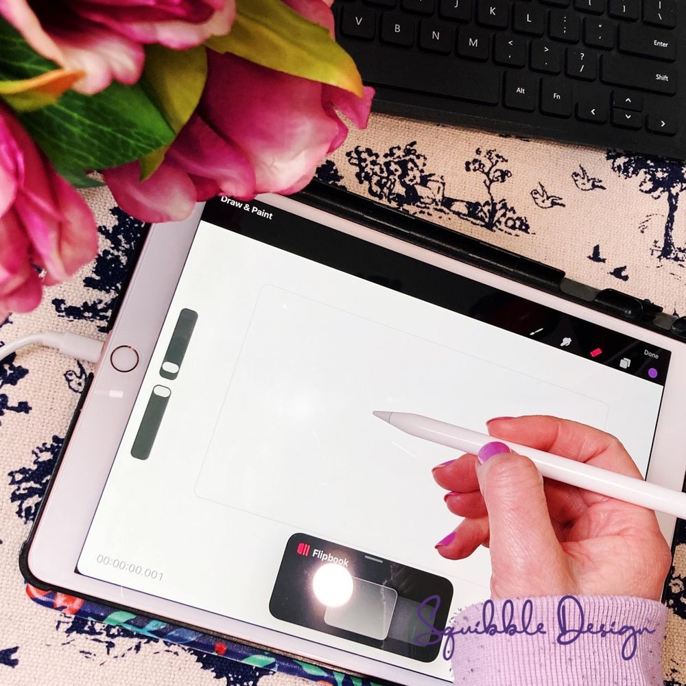 My iPad on my desk with a new open Procreate Dreams project ready to go!