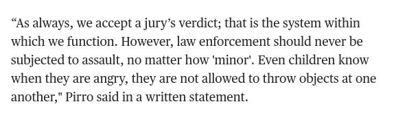 Screenshot from the article:

Supreme Court
Supreme Court allows Trump to enforce passport restrictions targeting transgender people

“As always, we accept a jury’s verdict; that is the system within which we function. However, law enforcement should never be subjected to assault, no matter how 'minor'. Even children know when they are angry, they are not allowed to throw objects at one another," Pirro said in a written statement.