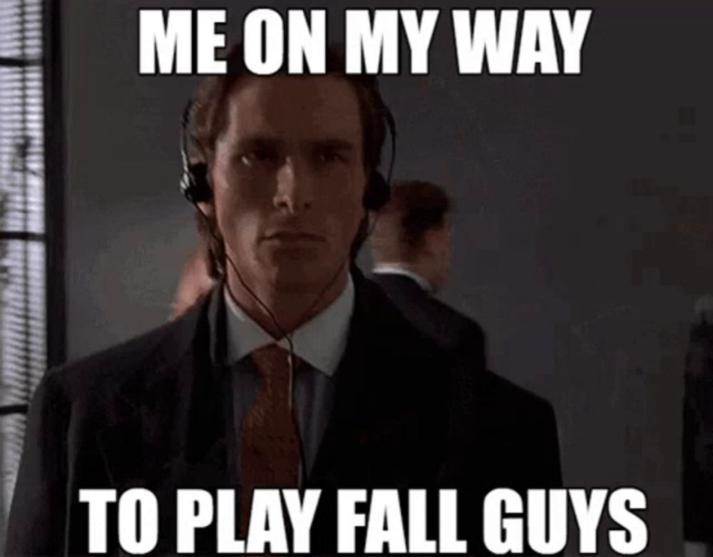 a man in a suit and tie is wearing headphones and a meme says me on my way to play fall guys