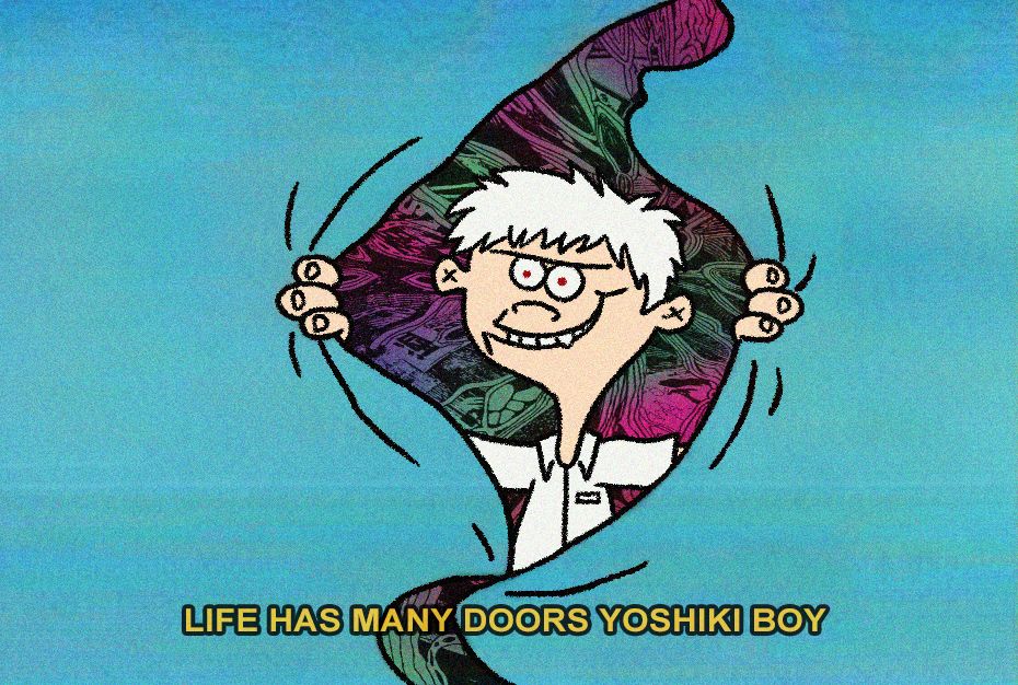 An image parody of Rolf from Ed, Edd, & Eddy saying "Life has many door Ed boy" but featuring Hikaru from The Summer Hikaru Died saying "Life has many doors Yoshiki boy".