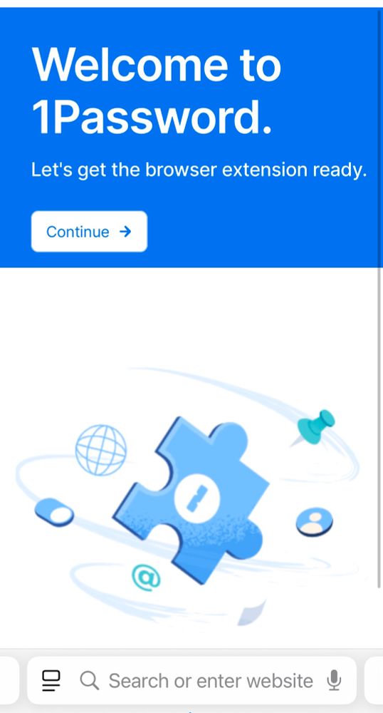 One password mobile safari welcome screen. 