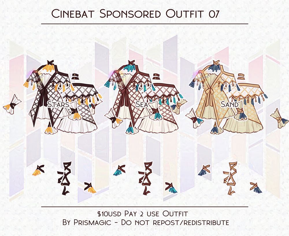 An outfit adoptable. The outfit is a frilly romper with a net shawl in three different colour palettes.