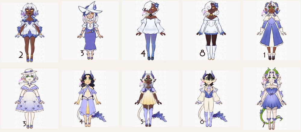 A screenshot of ten different symmetrical base designs.