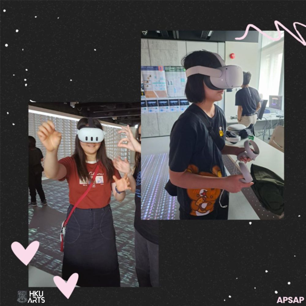 Photos of secondary school students experiencing VR technology in the HKU Arts Tech Lab