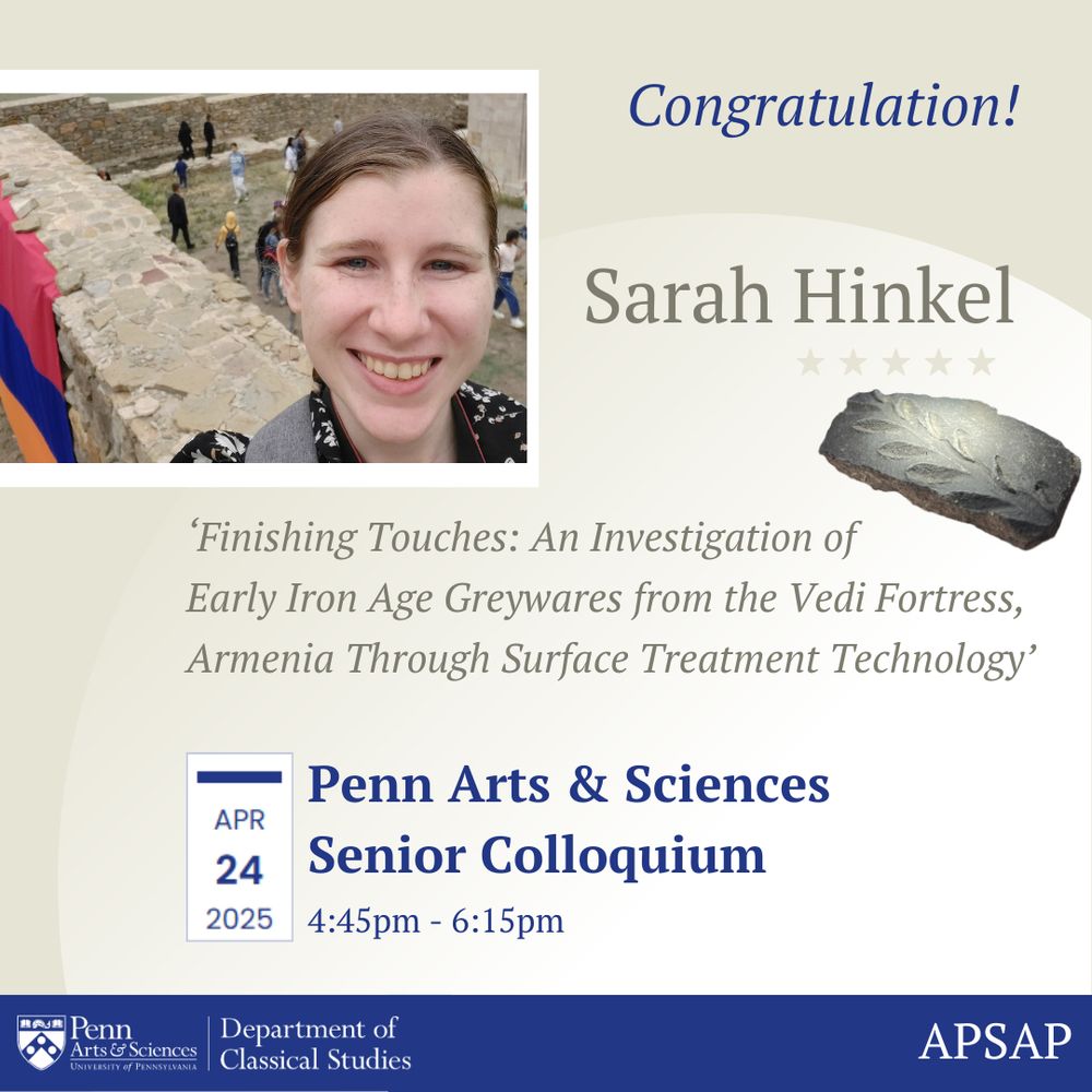 Photos of Sarah Hinkel and a greyware from Early Iron Age 