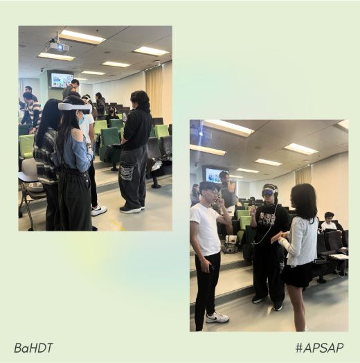 Photo of students experiencing VR technology in the demo session