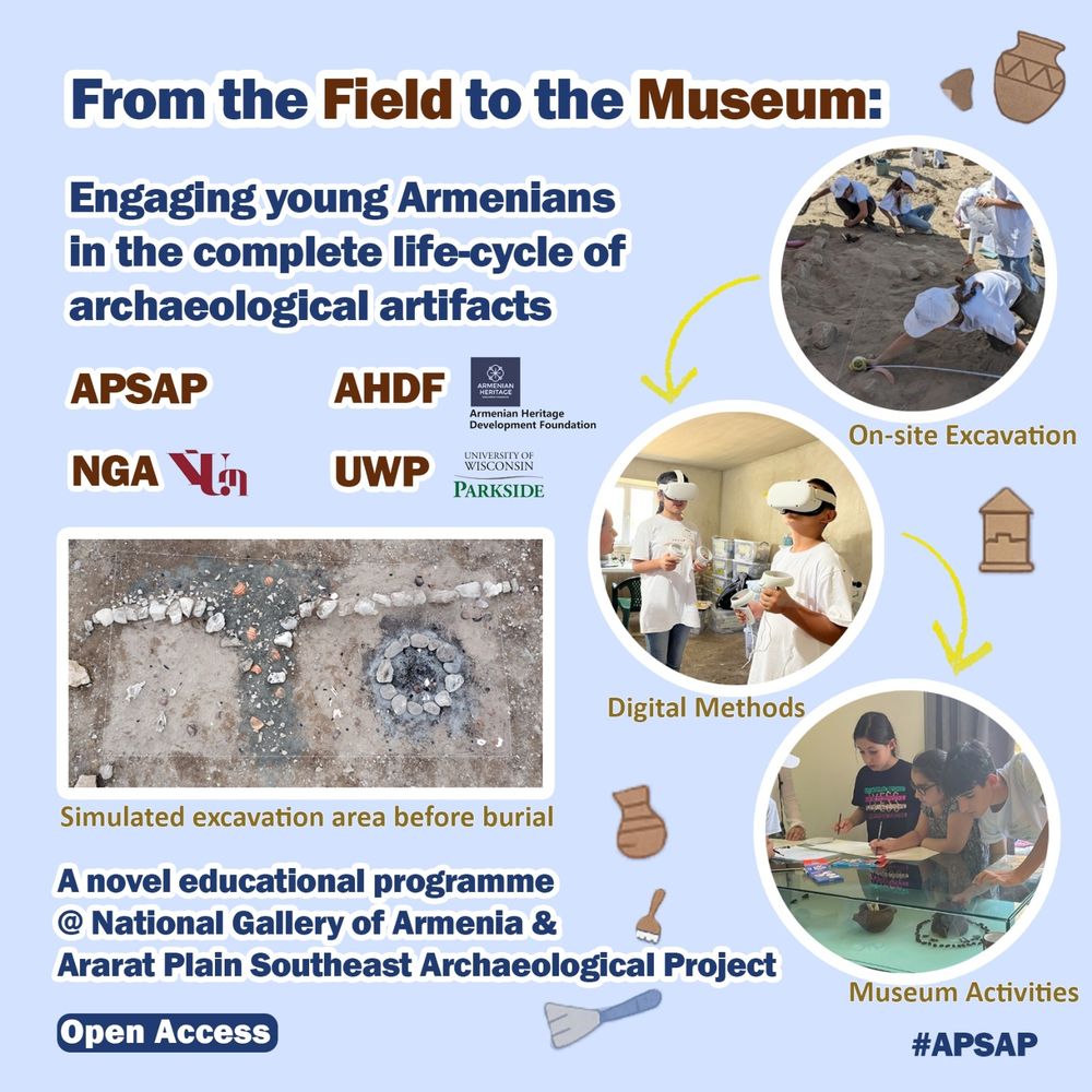 Photo of a simulated site, photos of children trying on-site excavation, AR/VR technology and museum activities