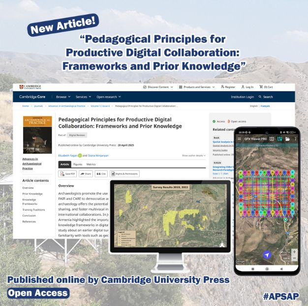 Screencap of the article in Cambridge University Press, survey results from 2019 and 2022, and screenshot of preparations for working in the field