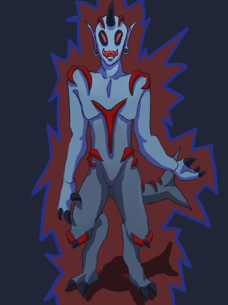 Drawing of a half shark half aliens
