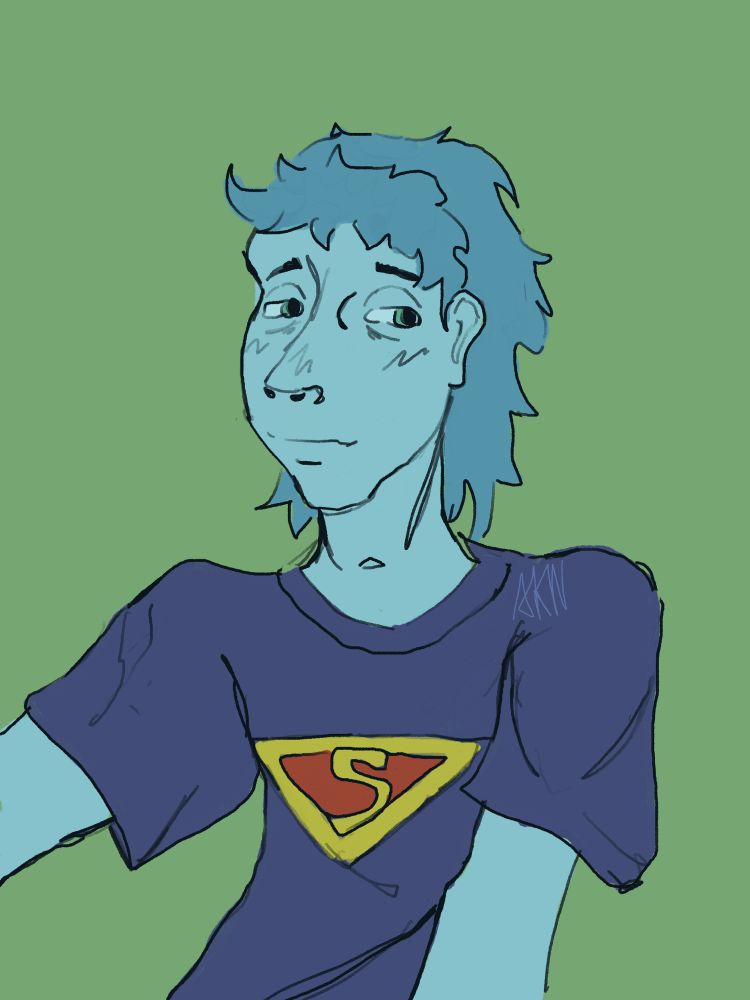 A ghost boy with a Superman tshirt 