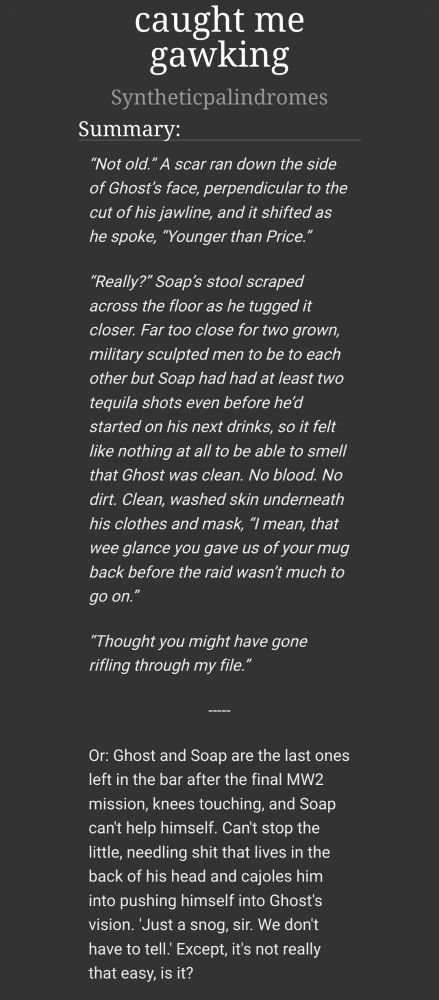 A screenshot of the summary of 'caught me gawking' by syntheticpalindromes on ao3