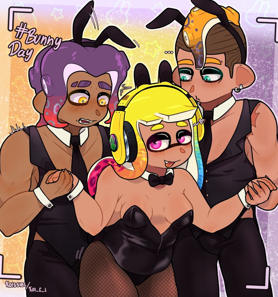 Owen, Issy and Hiro (in that order) posing showing off some bunnysuits (and their love-)